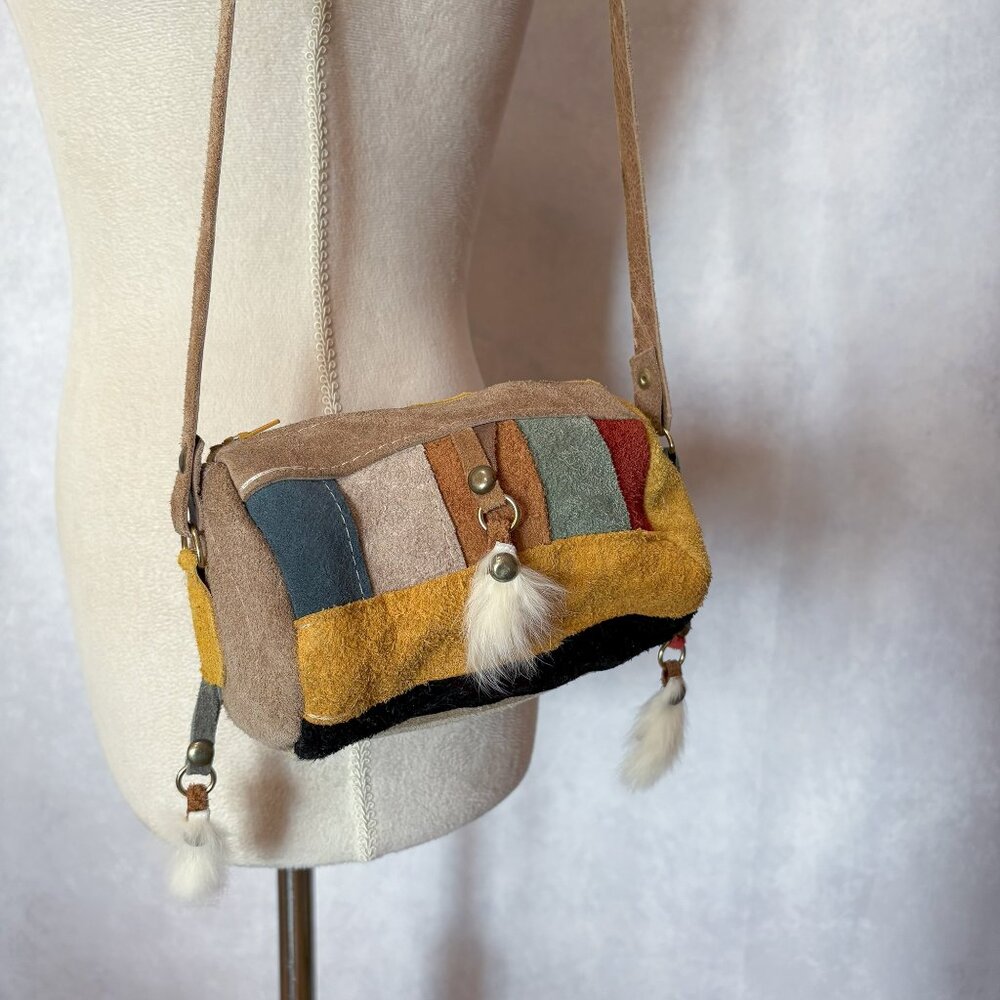 Native American Suege Leather Patchwork Purse Fur… - image 3
